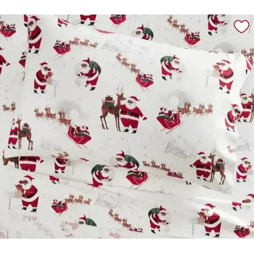 Pottery Barn Kids Heritage Black Santa Organic Twin Size Sheets